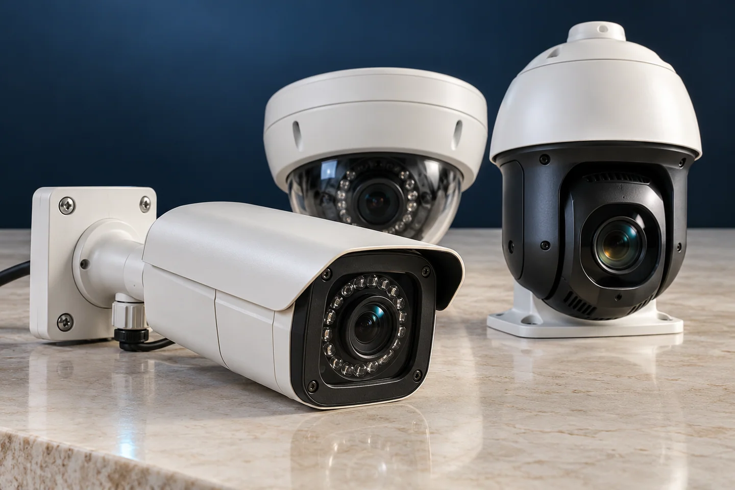 Unbranded dome, bullet and PTZ surveillance cameras with realistic optical housings